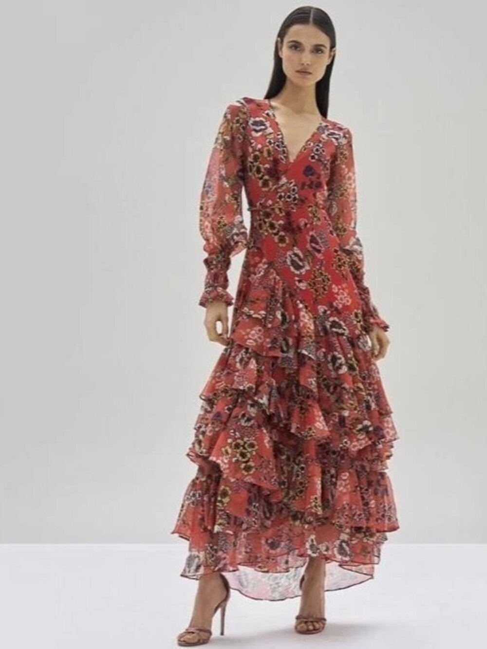 NEW!!!! $792 ALEXIS Solace Dress Eden Floral Red; Size Large